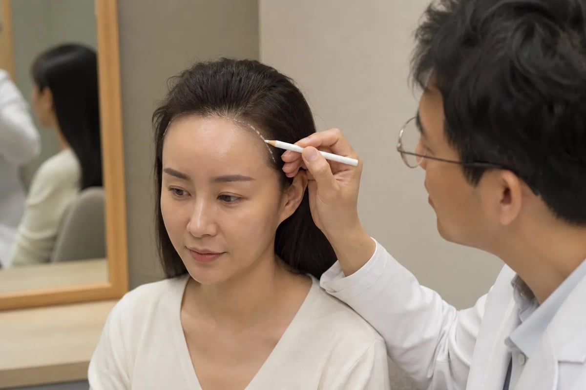 女性髮際線與顳角術前畫線設計