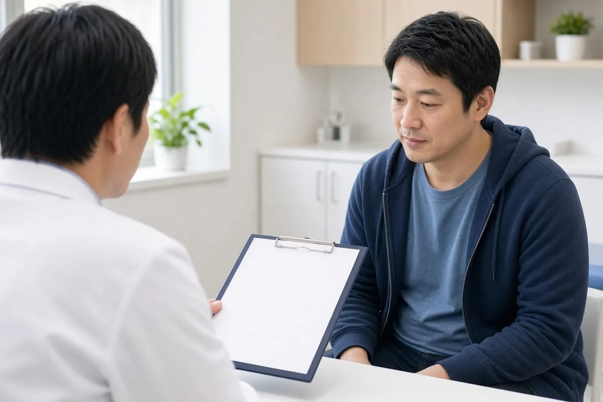 医生与病人在诊所一起看平板上的术前检查项目